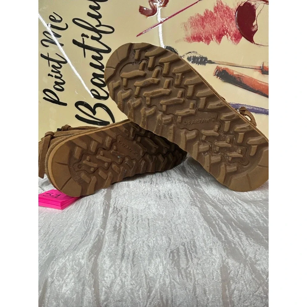 Bearpaw Kids Hickory Suede Dual Zip Winter Boots Sheepskin Lining Size 6 Youth